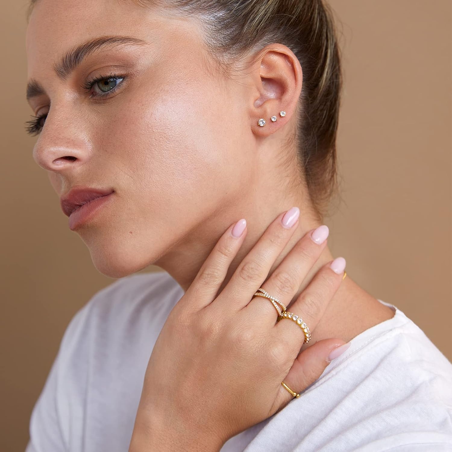 image:imagePAVOI 14K Gold Plated Solid 925 Sterling Silver Post Cubic Zirconia Stud Flat Back Earrings for Women Cartilage Earring Helix Piercing Jewelry Small Stud Earrings for WomenWhite Gold