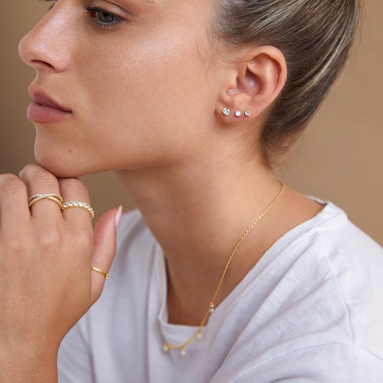 image:imagePAVOI 14K Gold Plated Solid 925 Sterling Silver Post Cubic Zirconia Stud Flat Back Earrings for Women Cartilage Earring Helix Piercing Jewelry Small Stud Earrings for WomenWhite Gold