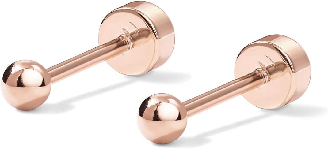 image:imagePAVOI 14K Gold Plated Solid 925 Sterling Silver Posts Dainty Ball Stud Flatback Earrings for Women Cartilage Helix Piercing Jewelry Small Screwbacks Stud Earrings for WomenRose Gold