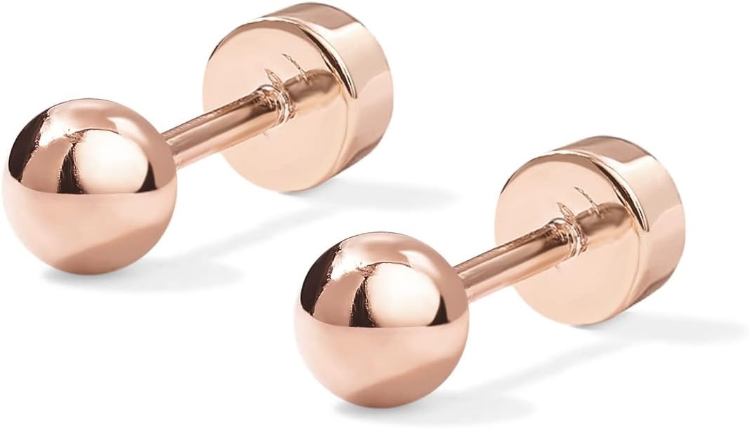 image:imagePAVOI 14K Gold Plated Solid 925 Sterling Silver Posts Dainty Ball Stud Flatback Earrings for Women Cartilage Helix Piercing Jewelry Small Screwbacks Stud Earrings for WomenRose Gold