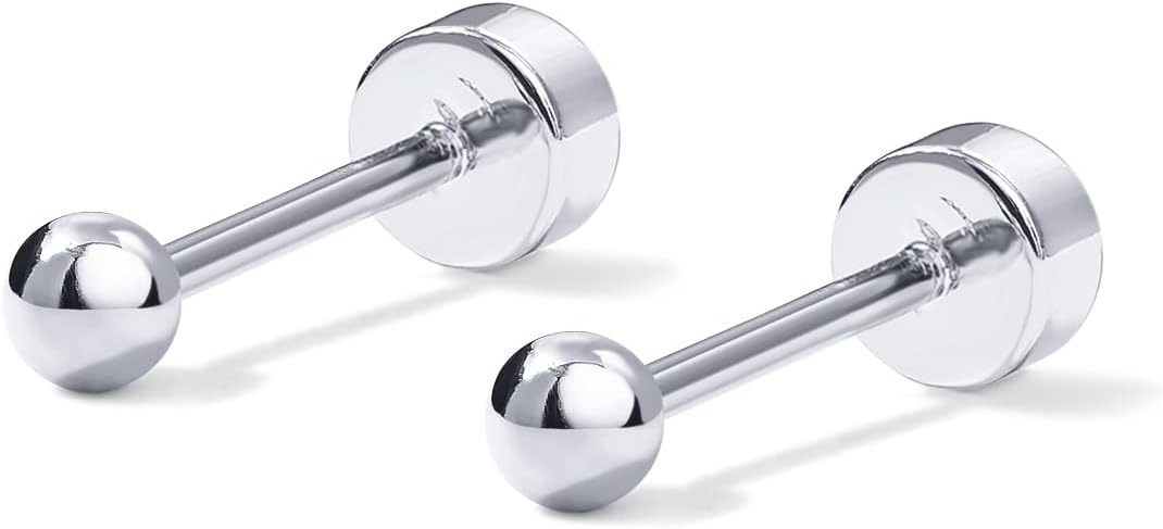image:imagePAVOI 14K Gold Plated Solid 925 Sterling Silver Posts Dainty Ball Stud Flatback Earrings for Women Cartilage Helix Piercing Jewelry Small Screwbacks Stud Earrings for WomenWhite Gold