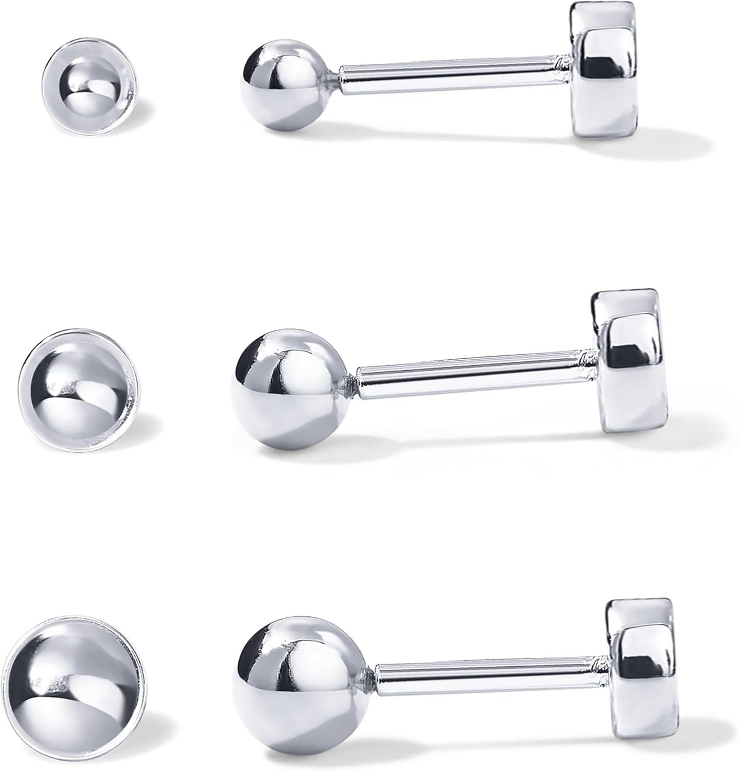 image:imagePAVOI 14K Gold Plated Solid 925 Sterling Silver Posts Dainty Ball Stud Flatback Earrings for Women Cartilage Helix Piercing Jewelry Small Screwbacks Stud Earrings for WomenWhite Gold