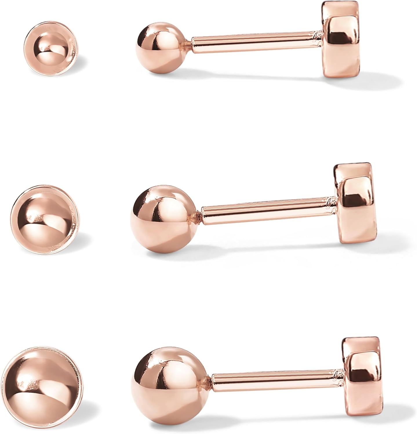 image:imagePAVOI 14K Gold Plated Solid 925 Sterling Silver Posts Dainty Ball Stud Flatback Earrings for Women Cartilage Helix Piercing Jewelry Small Screwbacks Stud Earrings for WomenRose Gold