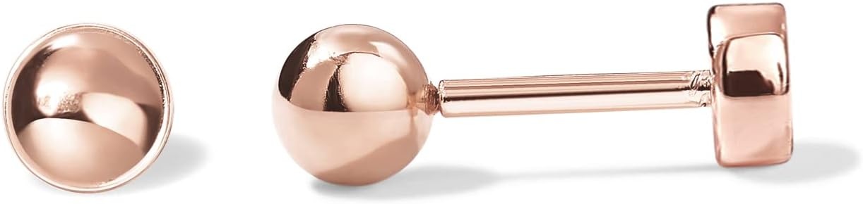 image:imagePAVOI 14K Gold Plated Solid 925 Sterling Silver Posts Dainty Ball Stud Flatback Earrings for Women Cartilage Helix Piercing Jewelry Small Screwbacks Stud Earrings for WomenRose Gold