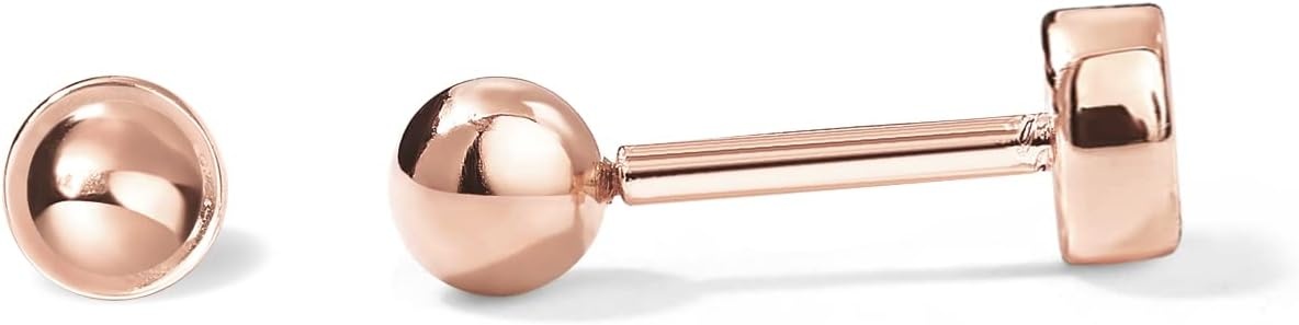 image:imagePAVOI 14K Gold Plated Solid 925 Sterling Silver Posts Dainty Ball Stud Flatback Earrings for Women Cartilage Helix Piercing Jewelry Small Screwbacks Stud Earrings for WomenRose Gold