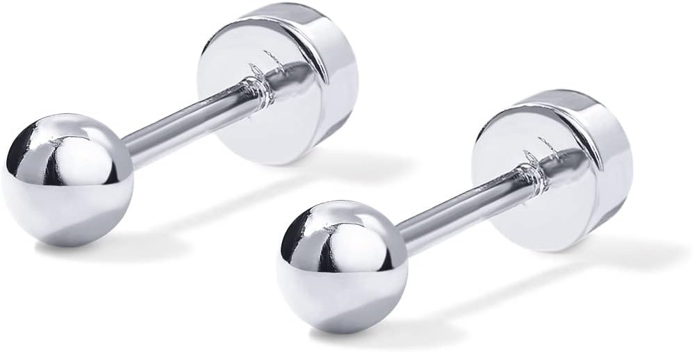 image:imagePAVOI 14K Gold Plated Solid 925 Sterling Silver Posts Dainty Ball Stud Flatback Earrings for Women Cartilage Helix Piercing Jewelry Small Screwbacks Stud Earrings for WomenWhite Gold