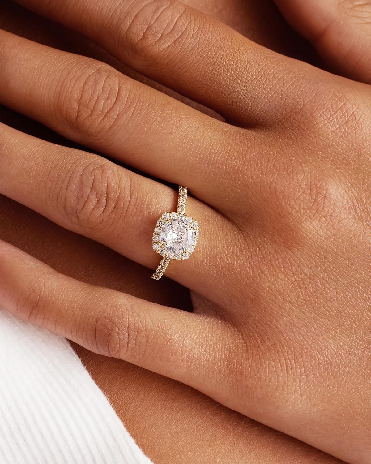 image:imagePAVOI 14K Gold Plated Square Halo Engagement Rings Premium Cubic Zirconia Promise Eternity Ring for Women Wedding BandsYellow Gold