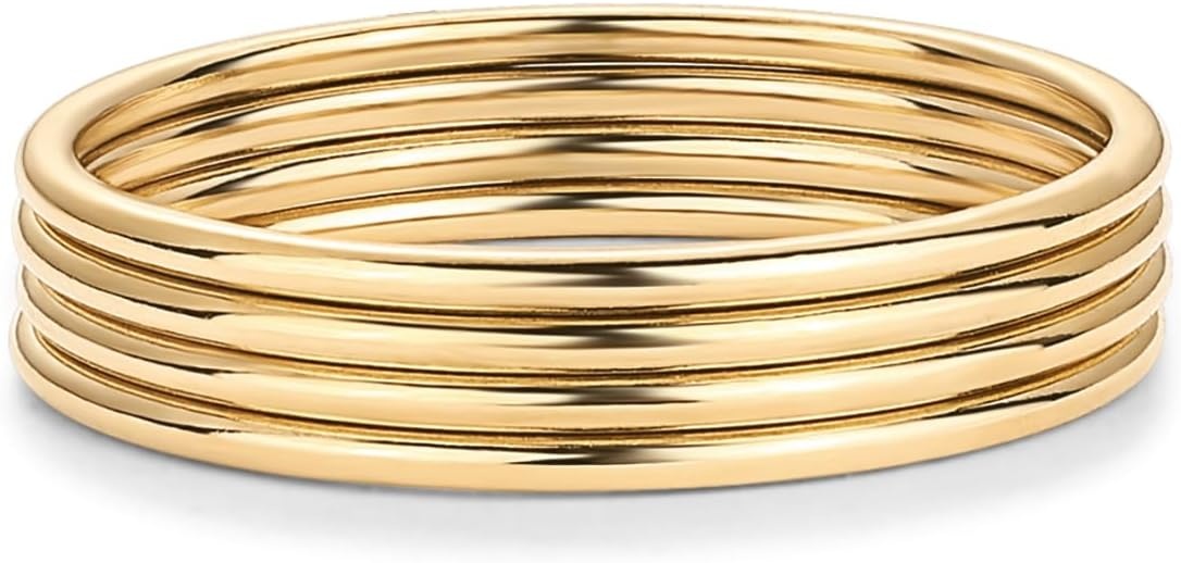 image:imagePAVOI 14K Gold Plated Stackable Ring Pack for Women Waterproof Stainless Steel Dainty Layering Thin Rings SetYellow Gold