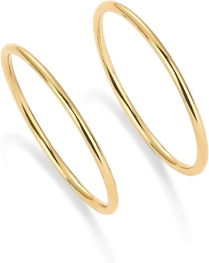 image:imagePAVOI 14K Gold Plated Stackable Ring Pack for Women Waterproof Stainless Steel Dainty Layering Thin Rings SetYellow Gold