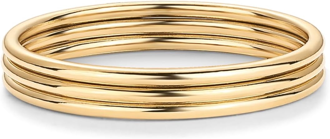 image:imagePAVOI 14K Gold Plated Stackable Ring Pack for Women Waterproof Stainless Steel Dainty Layering Thin Rings SetYellow Gold