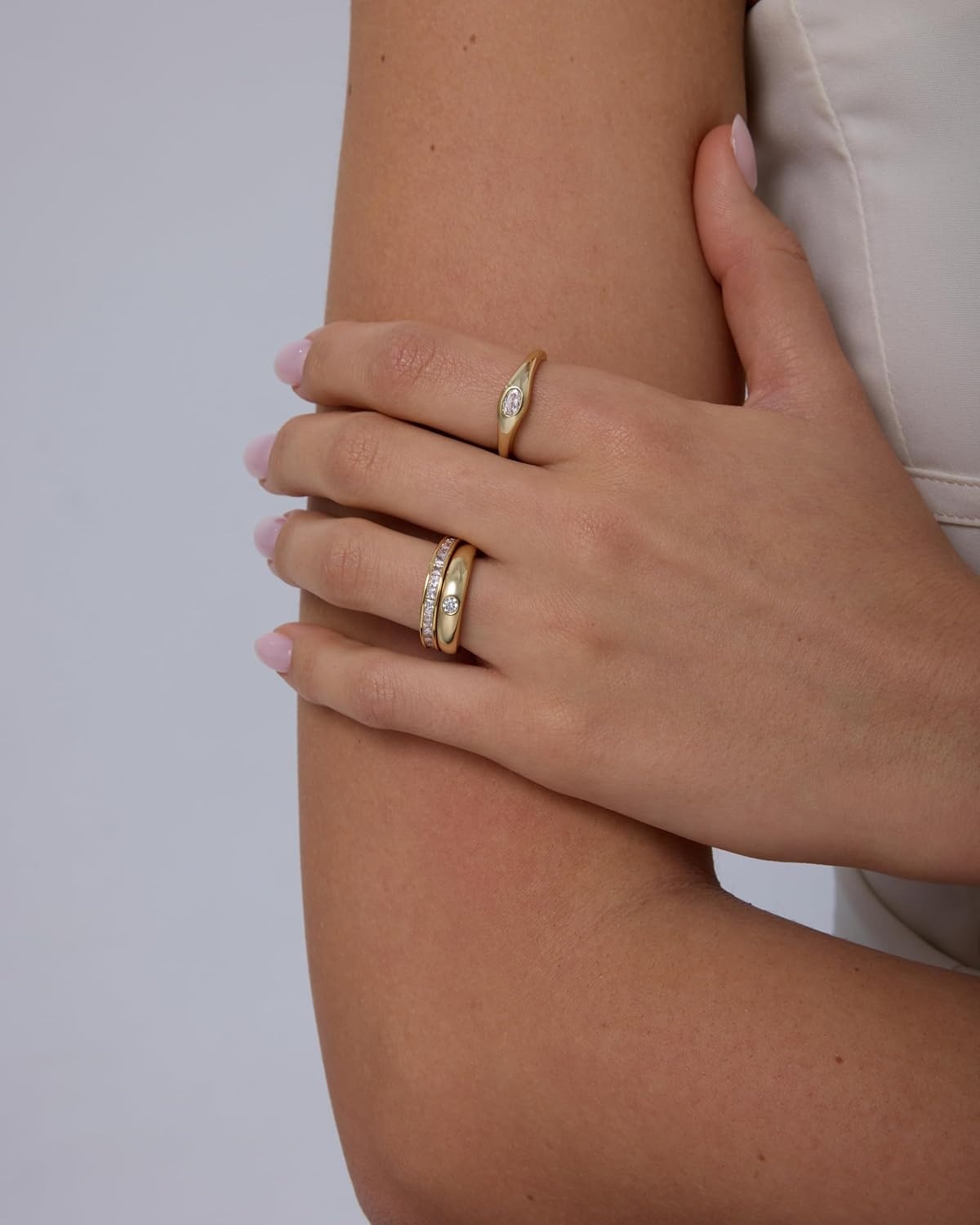 image:imagePAVOI 14K Gold Plated Stackable Rings for Women Dainty Stackable Gold Ring Set of Three with Cubic Zirconia MultiBands Trendy Fashion JewelryWhite And Yellow Gold