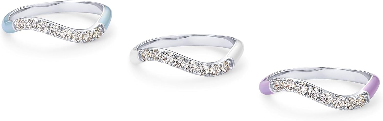 image:imagePAVOI 14K Gold Plated Stackable Rings for Women Open Twist Wavy Colored Enamel and Cubic Zirconia Rings Enamel Eternity BandsWhite Gold White Enamel
