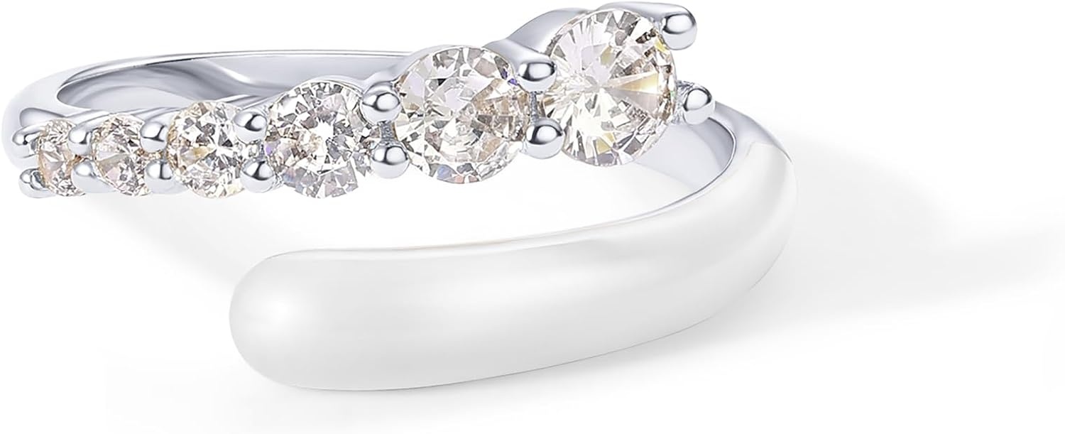 image:imagePAVOI 14K Gold Plated Stackable Rings for Women Open Twist Wavy Colored Enamel and Cubic Zirconia Rings Enamel Eternity BandsWhite Gold White Enamel