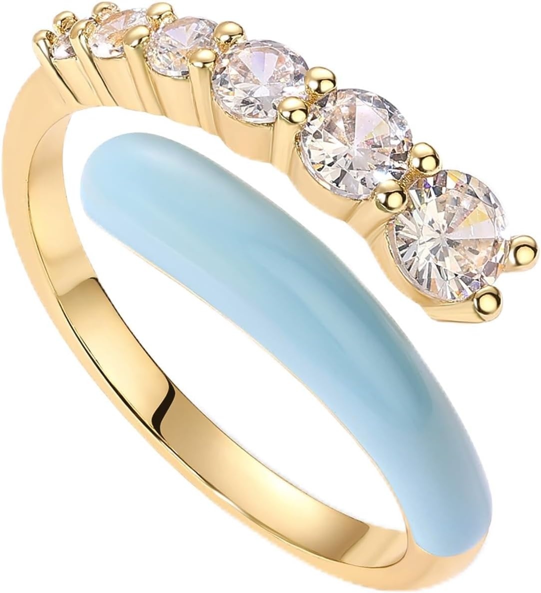 image:imagePAVOI 14K Gold Plated Stackable Rings for Women Open Twist Wavy Colored Enamel and Cubic Zirconia Rings Enamel Eternity BandsYellow Gold Blue Enamel