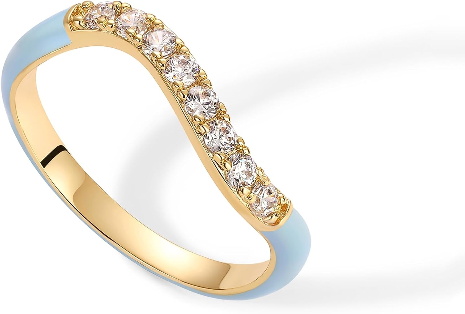 image:imagePAVOI 14K Gold Plated Stackable Rings for Women Open Twist Wavy Colored Enamel and Cubic Zirconia Rings Enamel Eternity BandsYellow Gold Blue Enamel