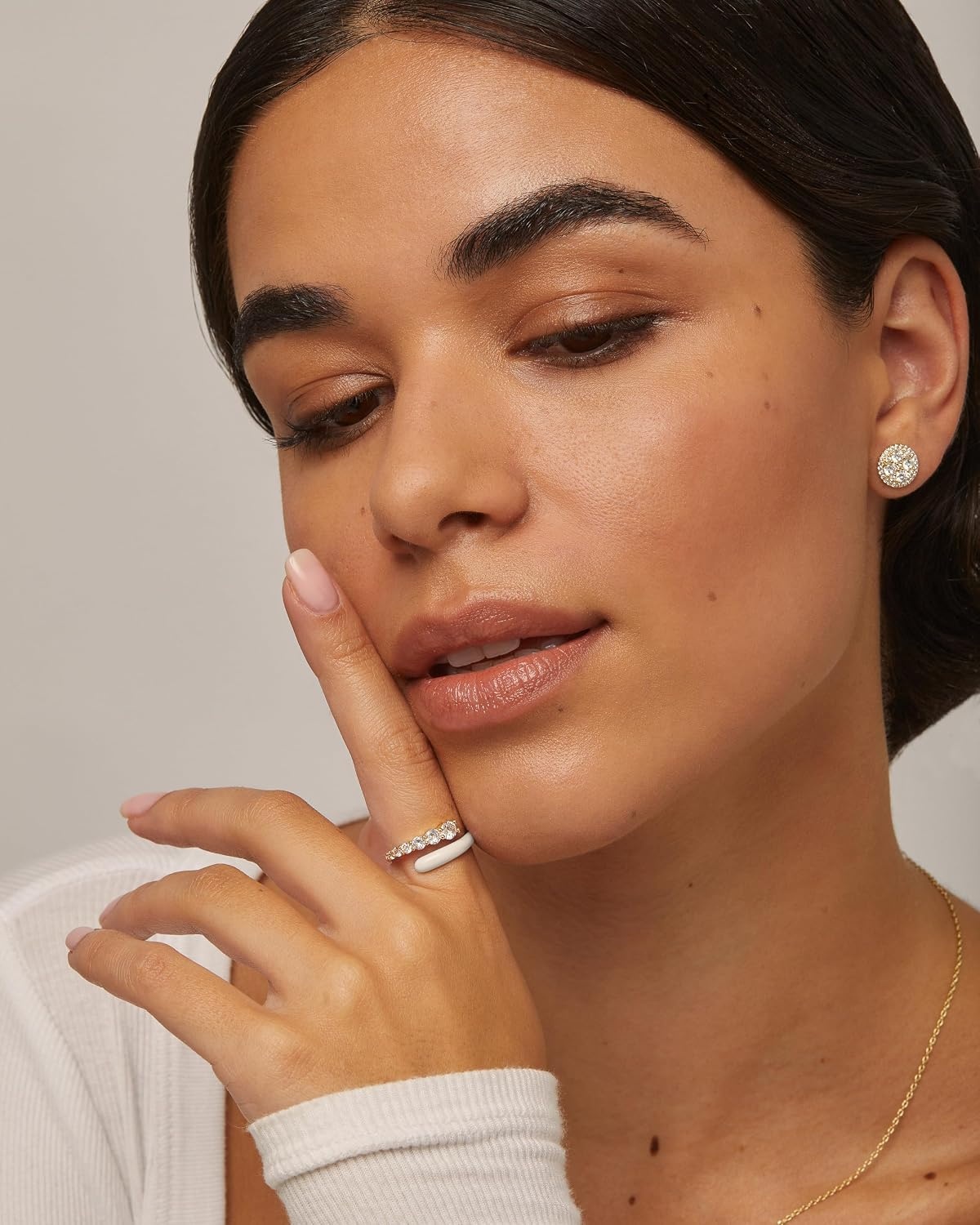 image:imagePAVOI 14K Gold Plated Stackable Rings for Women Open Twist Wavy Colored Enamel and Cubic Zirconia Rings Enamel Eternity BandsYellow Gold White Enamel