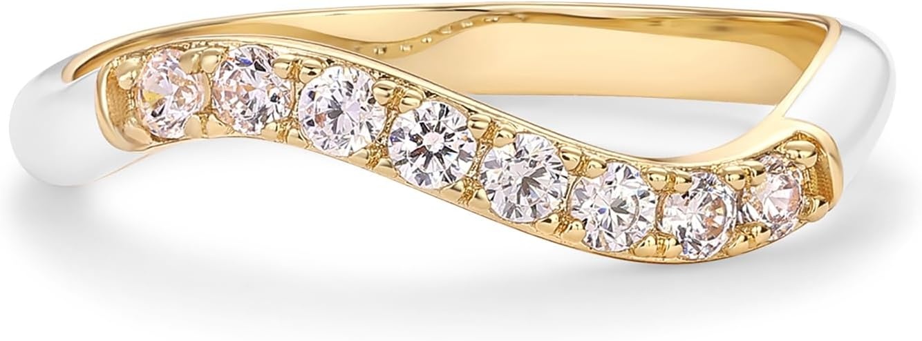 image:imagePAVOI 14K Gold Plated Stackable Rings for Women Open Twist Wavy Colored Enamel and Cubic Zirconia Rings Enamel Eternity BandsYellow Gold White Enamel