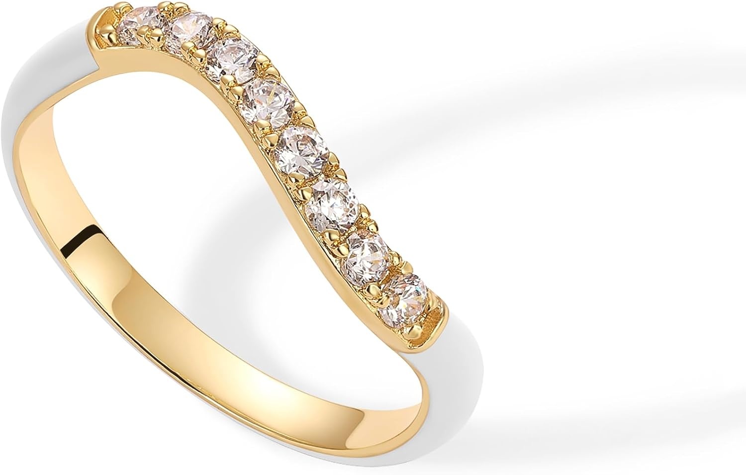 image:imagePAVOI 14K Gold Plated Stackable Rings for Women Open Twist Wavy Colored Enamel and Cubic Zirconia Rings Enamel Eternity BandsYellow Gold White Enamel