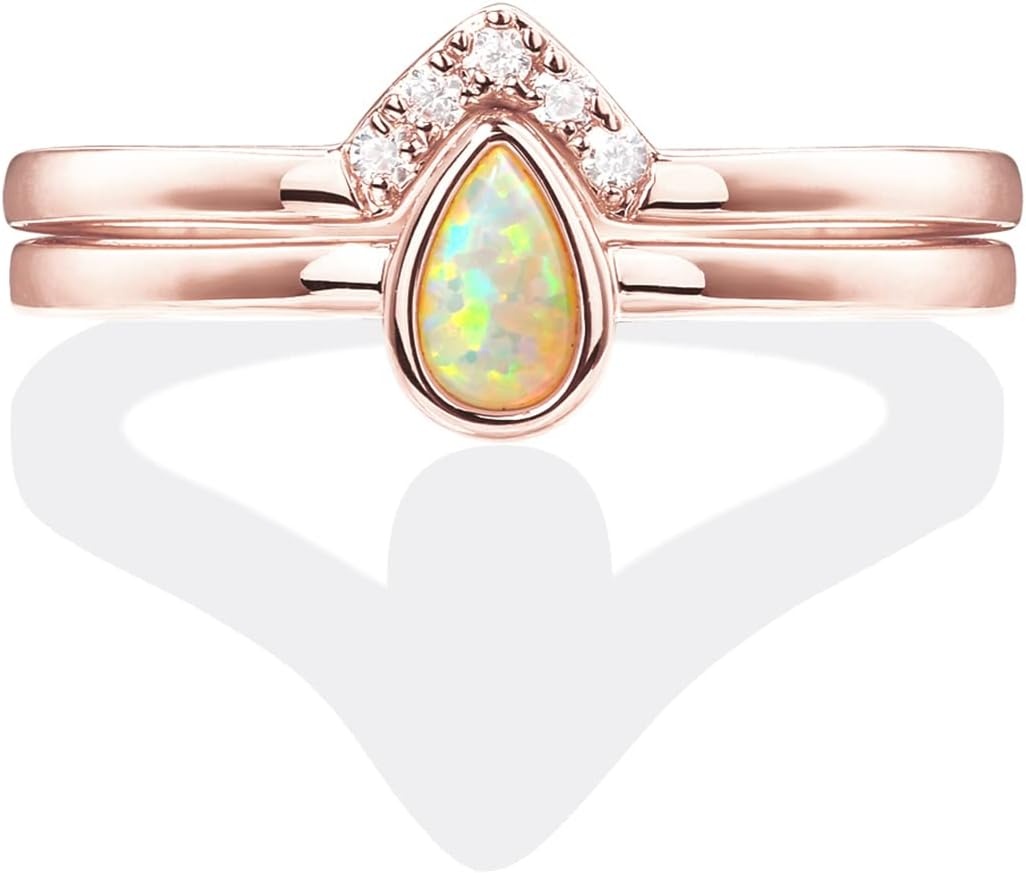 image:imagePAVOI 14K Gold Plated Stacking Rings for Women Classy Design with Sparkling Cubic Zirconia Crystals amp Opal Everyday JewelryRose Gold