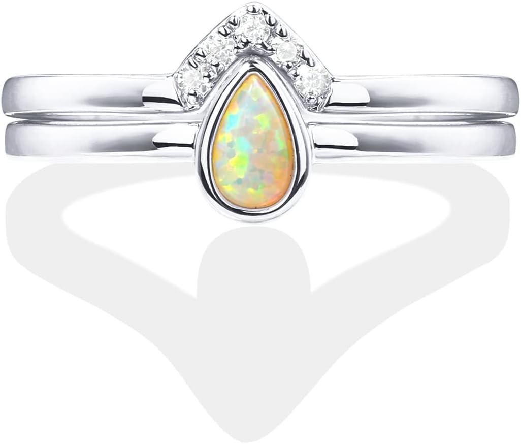 image:imagePAVOI 14K Gold Plated Stacking Rings for Women Classy Design with Sparkling Cubic Zirconia Crystals amp Opal Everyday JewelryWhite Gold