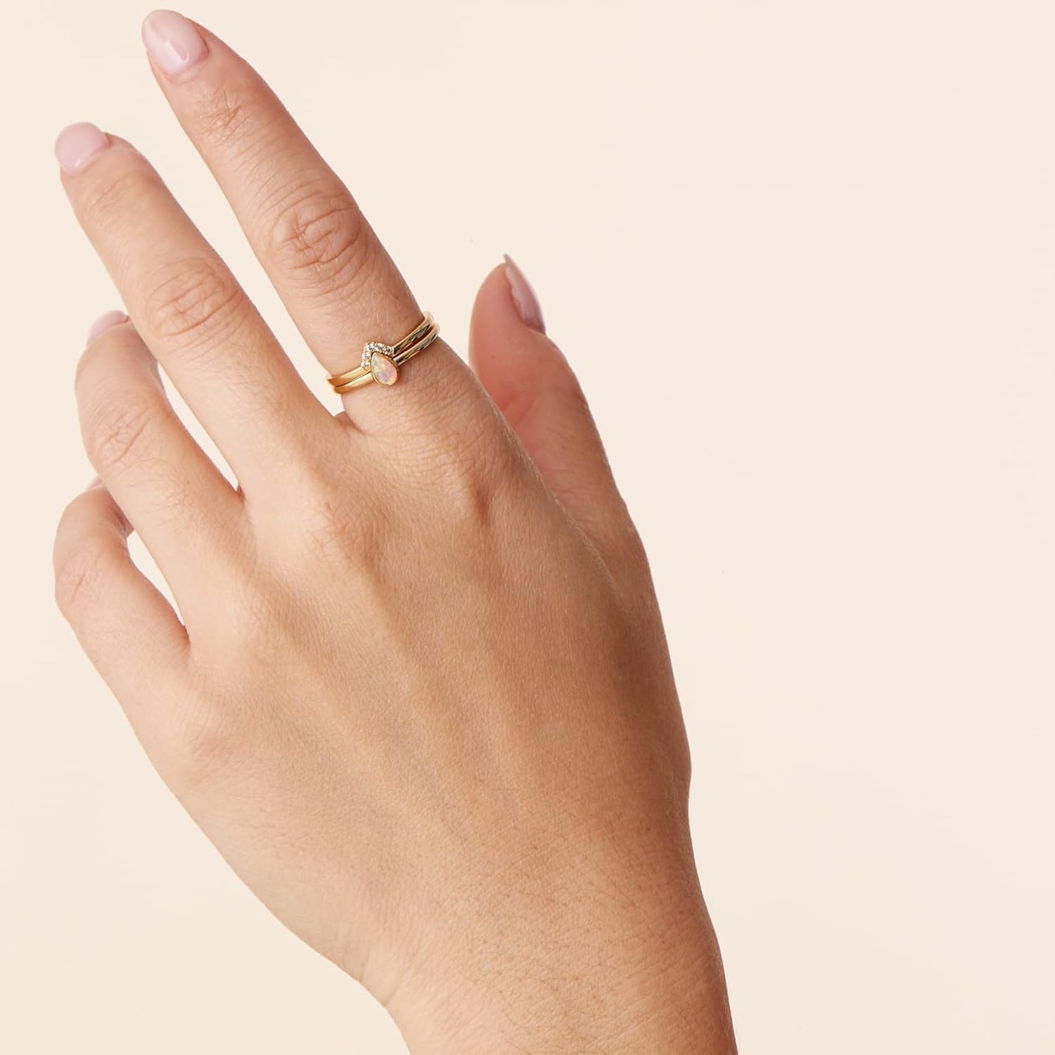 image:imagePAVOI 14K Gold Plated Stacking Rings for Women Classy Design with Sparkling Cubic Zirconia Crystals amp Opal Everyday JewelryWhite Gold