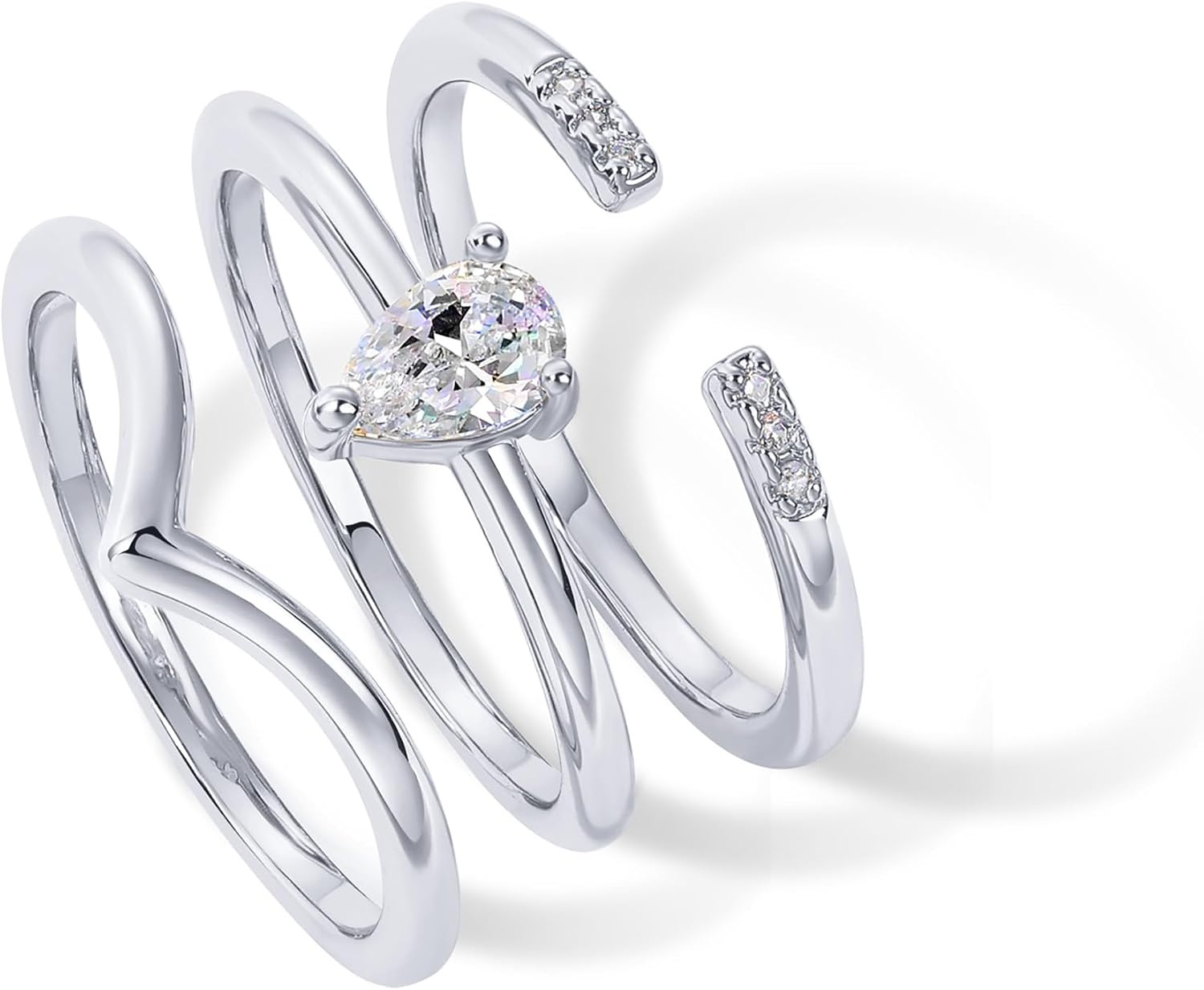 image:imagePAVOI 14K Gold Plated Stacking Rings for Women Classy Design with Sparkling Cubic Zirconia Crystals amp Opal Everyday JewelryWhite Gold