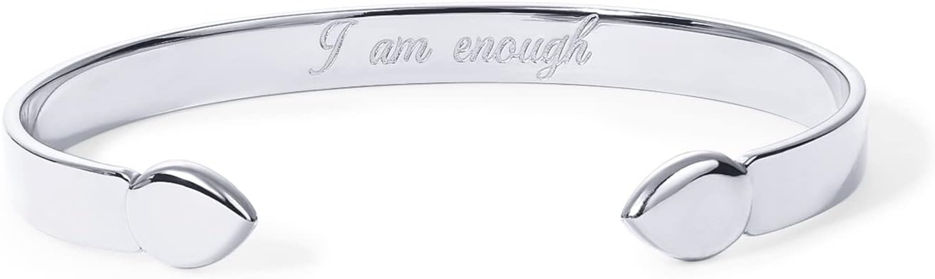 image:imagePAVOI 14K Gold Plated Stainless Steel Bangle Bracelets for Women Inspirational Engraved Adjustable Mantra Cuff Bangle Personalized Gift for Her Mom Sister Birthday Gifts for WomenWhite Gold