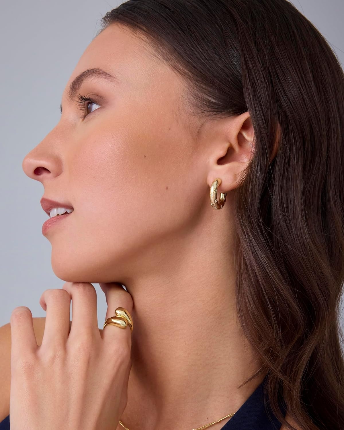 image:imagePAVOI 14K Gold Plated Star Shine Hoop Earrings for Women Cubic Zirconia Celestial Chunky Hoops Earrings20mm
