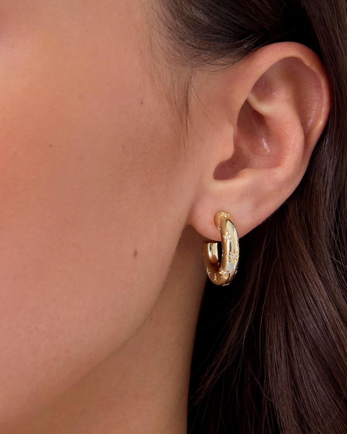 image:imagePAVOI 14K Gold Plated Star Shine Hoop Earrings for Women Cubic Zirconia Celestial Chunky Hoops Earrings20mm
