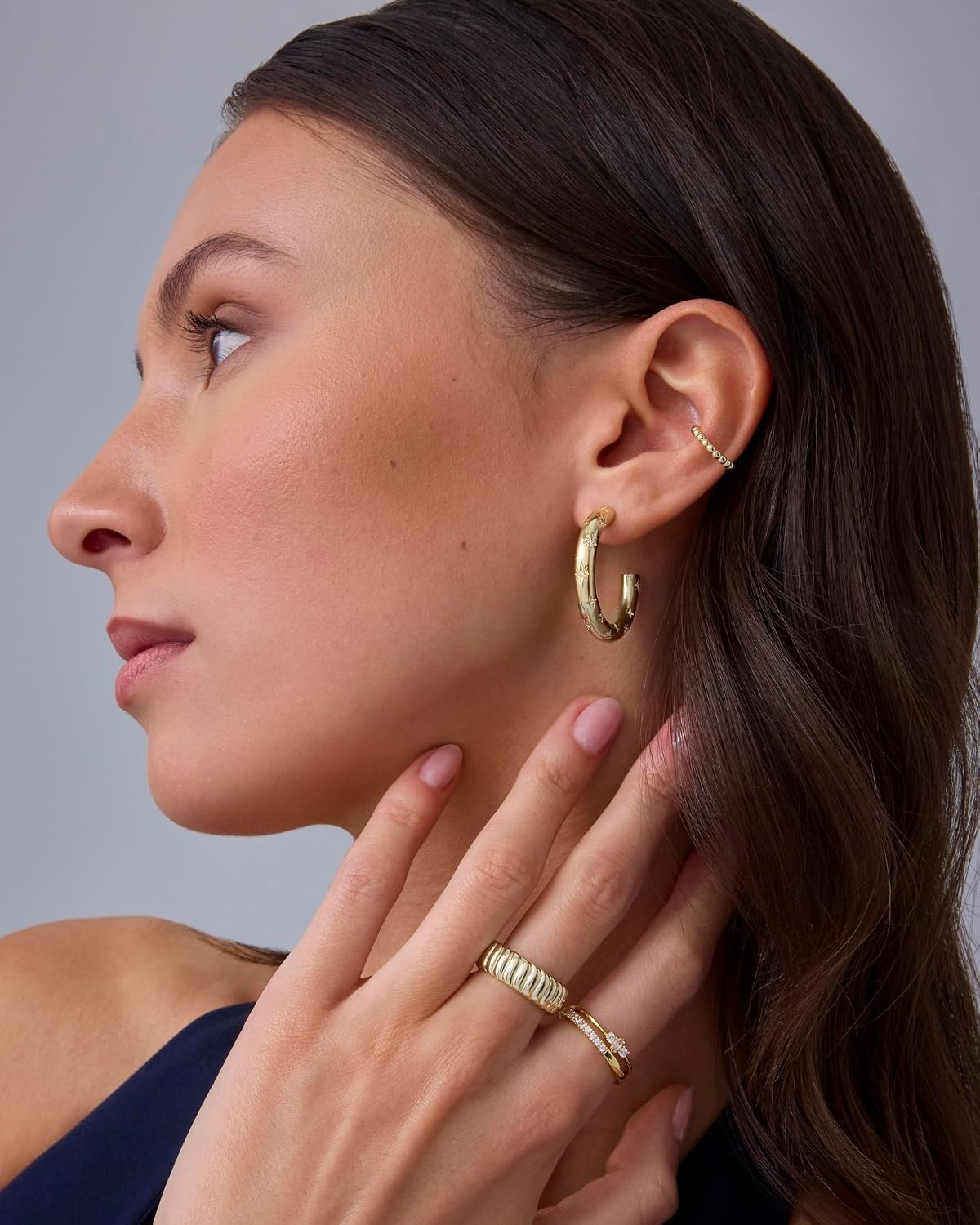 image:imagePAVOI 14K Gold Plated Star Shine Hoop Earrings for Women Cubic Zirconia Celestial Chunky Hoops Earrings30mm