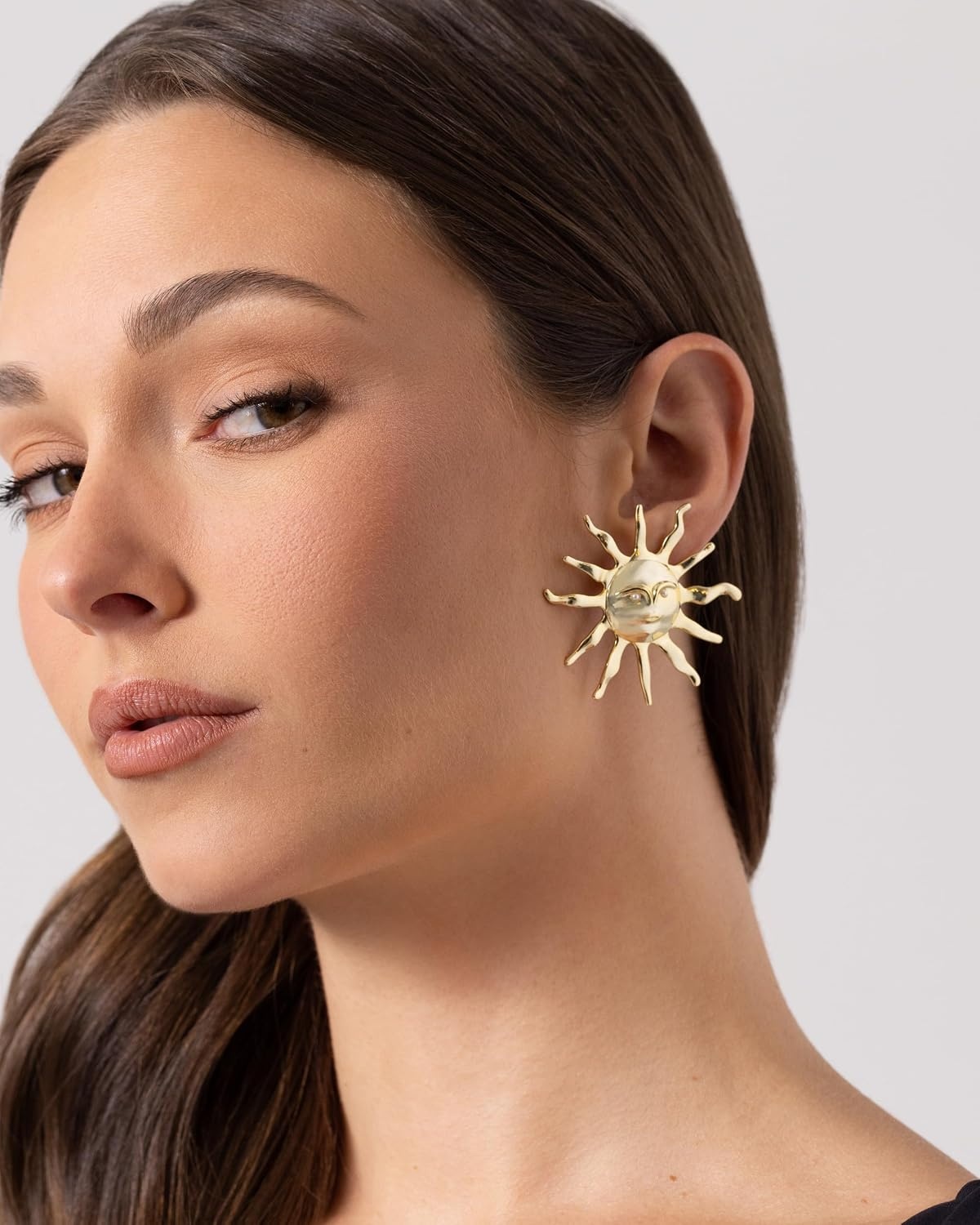 image:imagePAVOI 14K Gold Plated Statement Sun Earrings for Women Chunky Sun Stud Earrings Big Celestial Studs with Pearls Trendy Summer JewelryWhite Gold