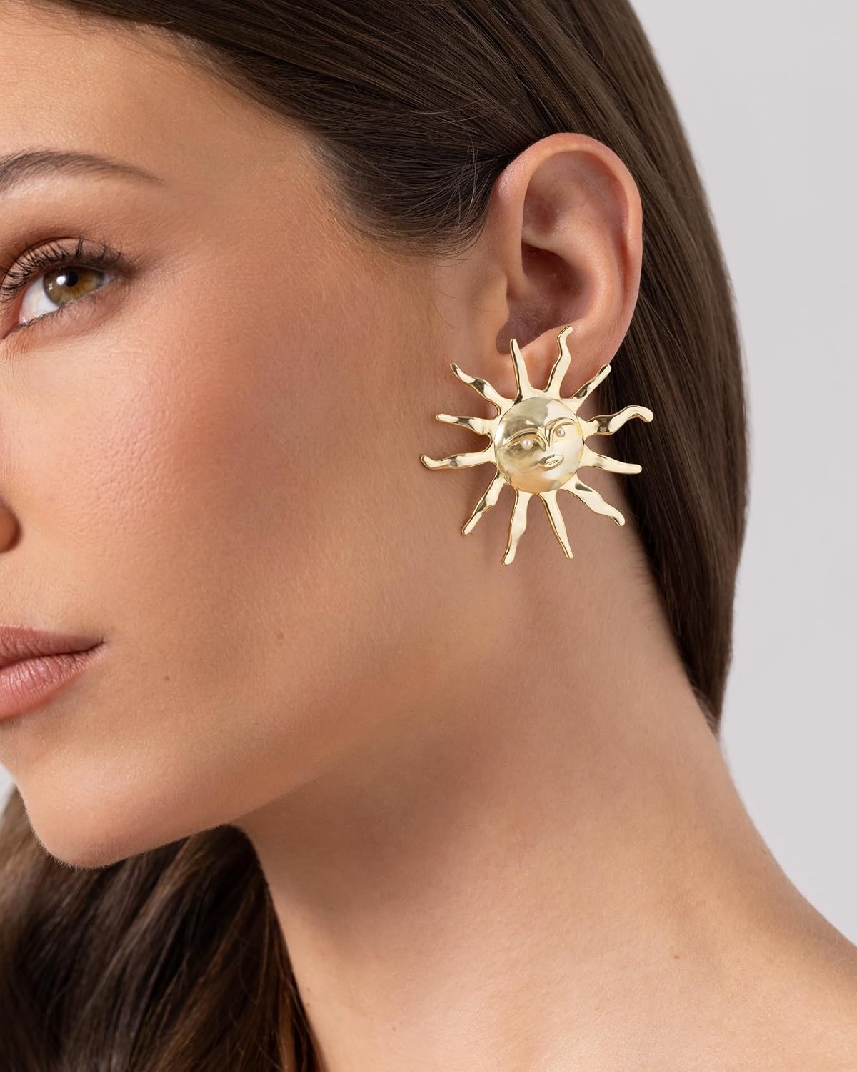 image:imagePAVOI 14K Gold Plated Statement Sun Earrings for Women Chunky Sun Stud Earrings Big Celestial Studs with Pearls Trendy Summer JewelryYellow Gold