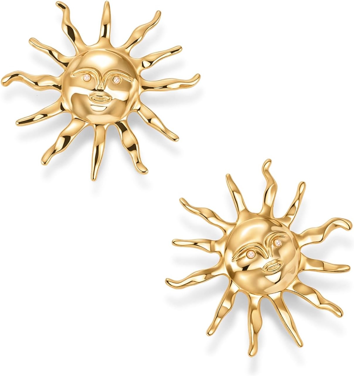 image:imagePAVOI 14K Gold Plated Statement Sun Earrings for Women Chunky Sun Stud Earrings Big Celestial Studs with Pearls Trendy Summer JewelryYellow Gold