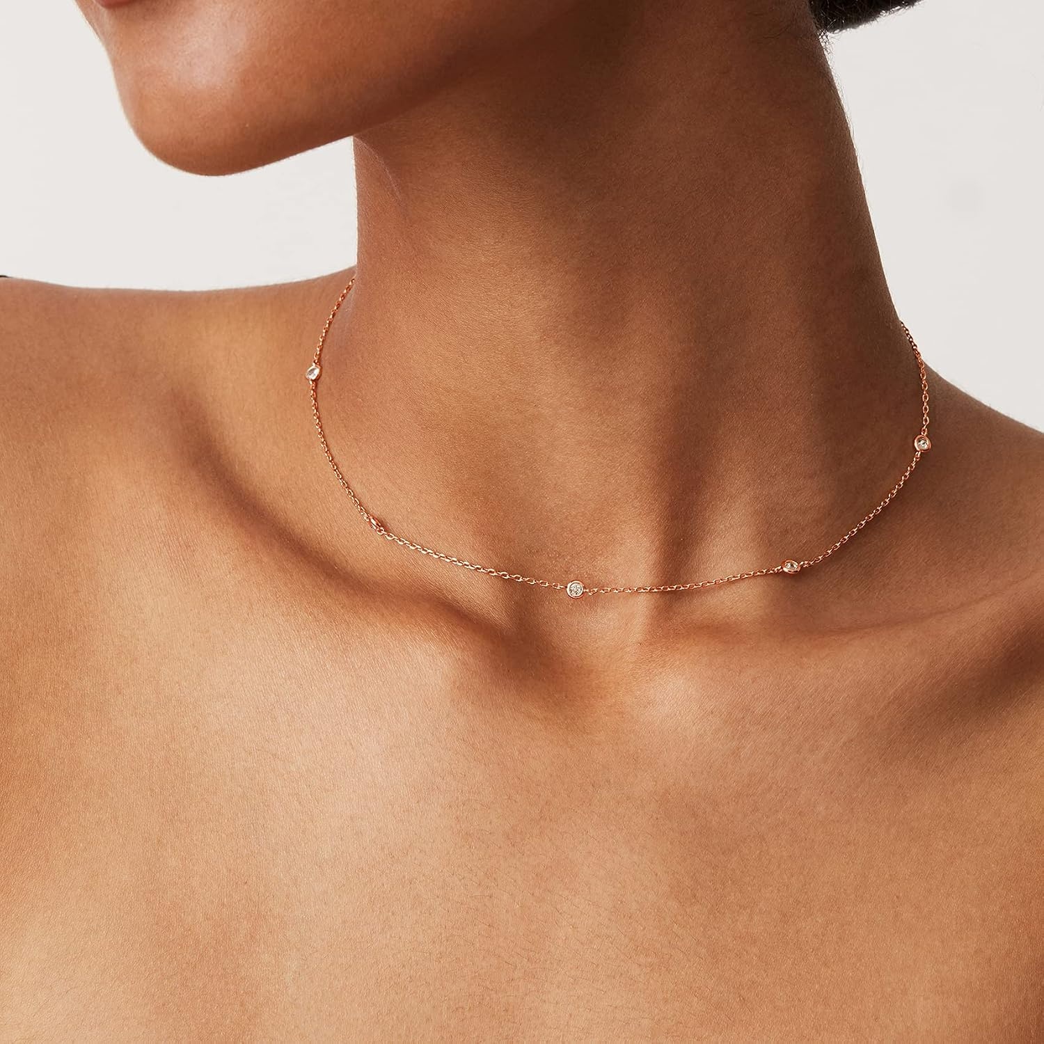 image:imagePAVOI 14K Gold Plated Station Necklace Simulated Diamond Layering Necklaces Womens CZ ChainRose Gold