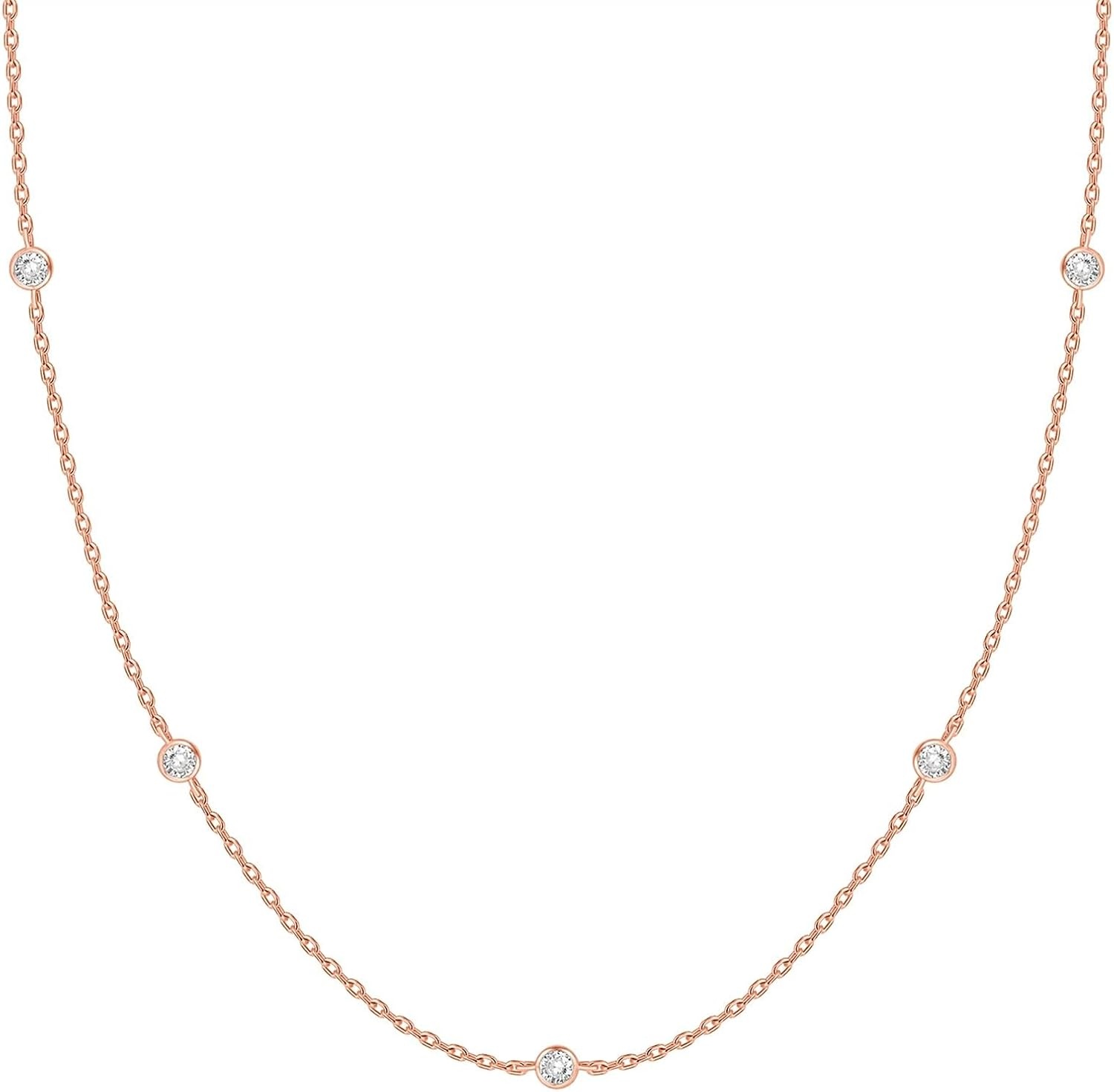 image:imagePAVOI 14K Gold Plated Station Necklace Simulated Diamond Layering Necklaces Womens CZ ChainRose Gold