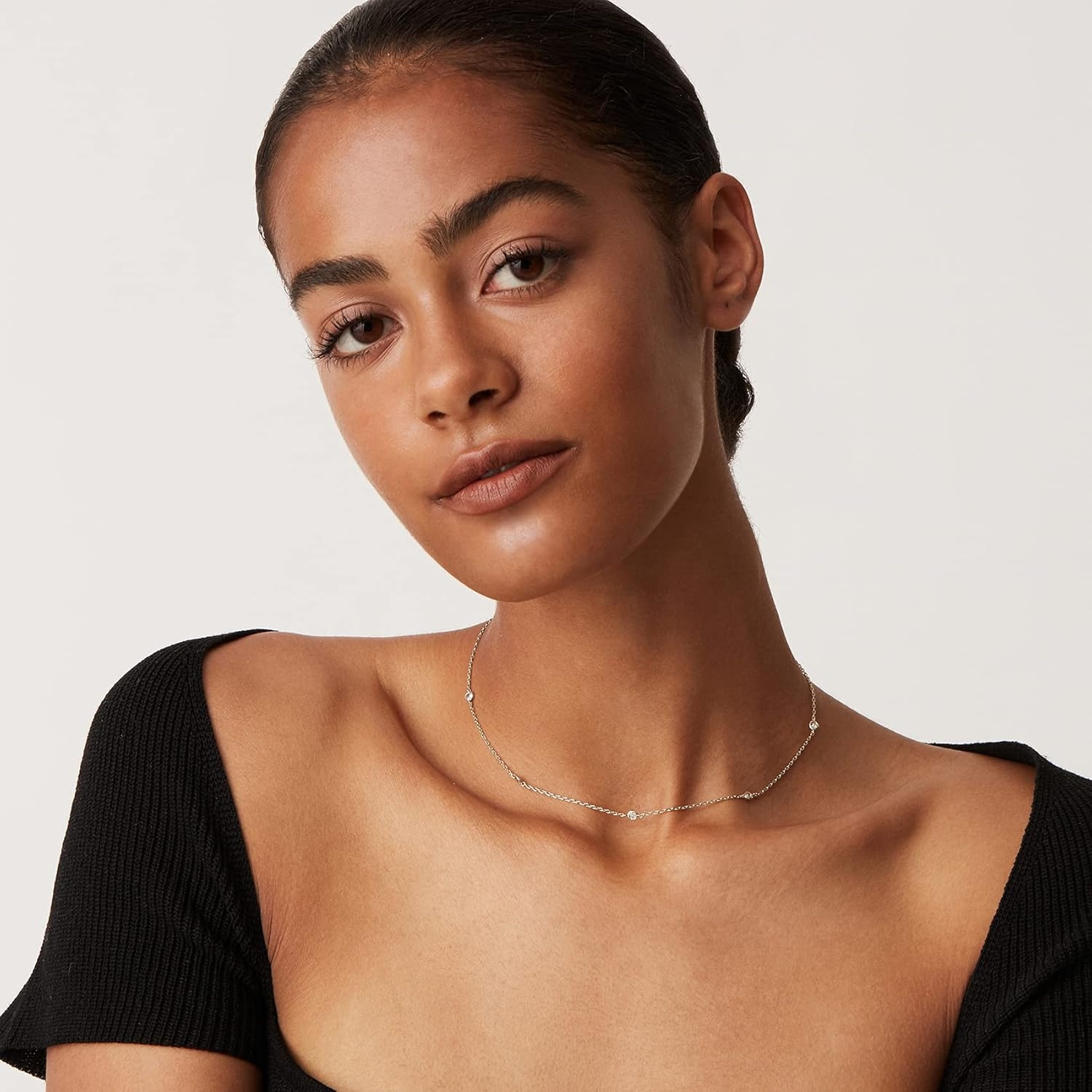 image:imagePAVOI 14K Gold Plated Station Necklace Simulated Diamond Layering Necklaces Womens CZ ChainWhite Gold