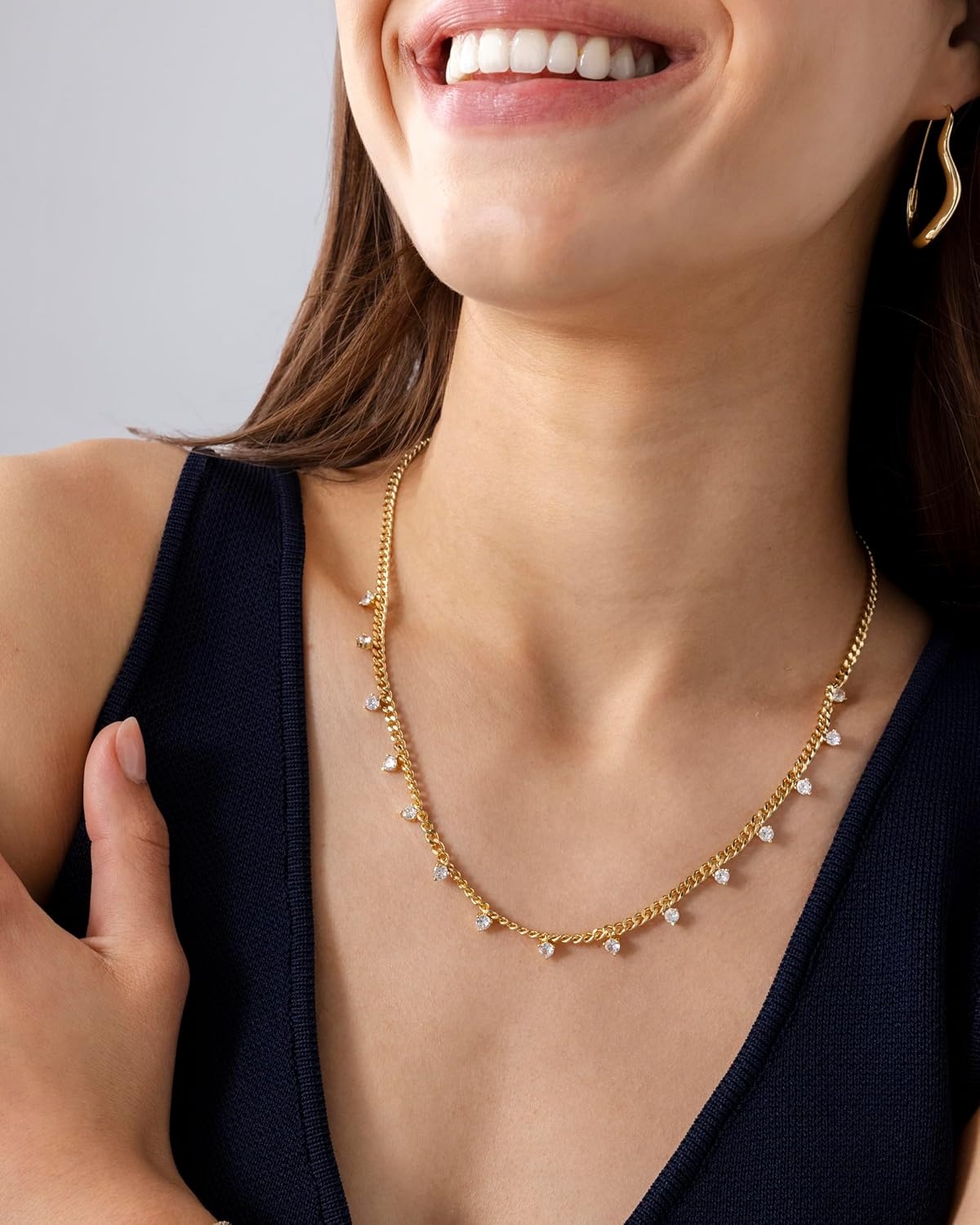 image:imagePAVOI 14K Gold Plated Station Necklace Simulated Diamond Layering Necklaces Womens CZ ChainWhite Gold