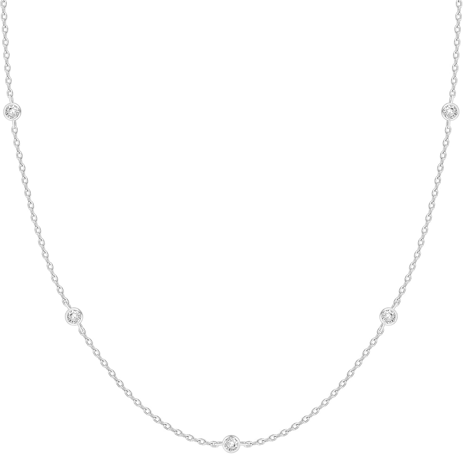 image:imagePAVOI 14K Gold Plated Station Necklace Simulated Diamond Layering Necklaces Womens CZ ChainWhite Gold