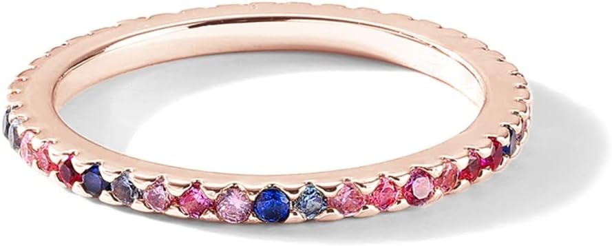 image:imagePAVOI 14K Gold Plated Sterling Silver Colored CZ Stones Stackable Ring Simulated Diamond Eternity Bands for WomenRose Gold
