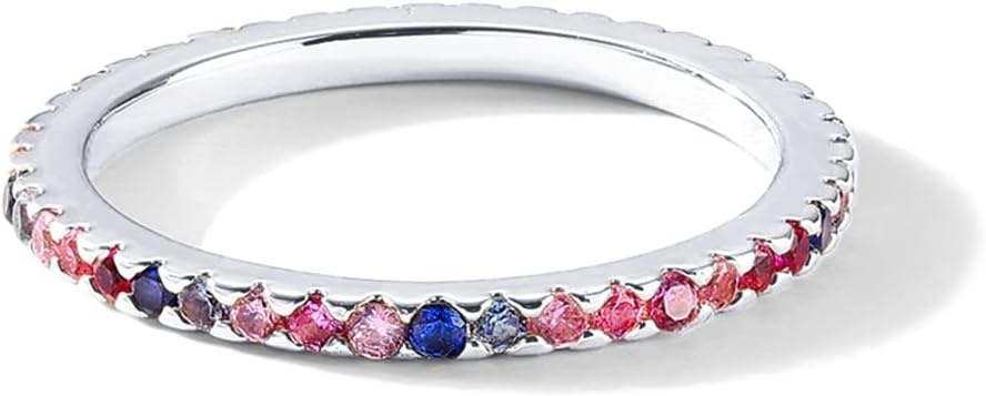 image:imagePAVOI 14K Gold Plated Sterling Silver Colored CZ Stones Stackable Ring Simulated Diamond Eternity Bands for WomenWhite Gold