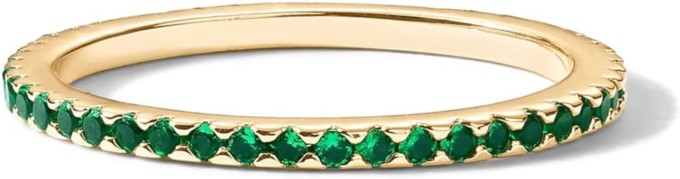 image:imagePAVOI 14K Gold Plated Sterling Silver Colored CZ Stones Stackable Ring Simulated Diamond Eternity Bands for WomenYellow Gold