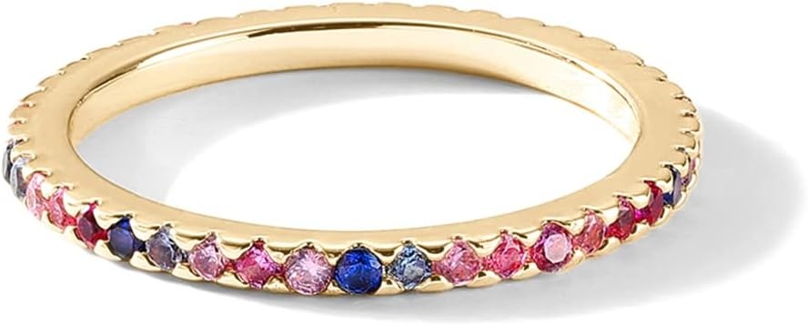 image:imagePAVOI 14K Gold Plated Sterling Silver Colored CZ Stones Stackable Ring Simulated Diamond Eternity Bands for WomenYellow Gold