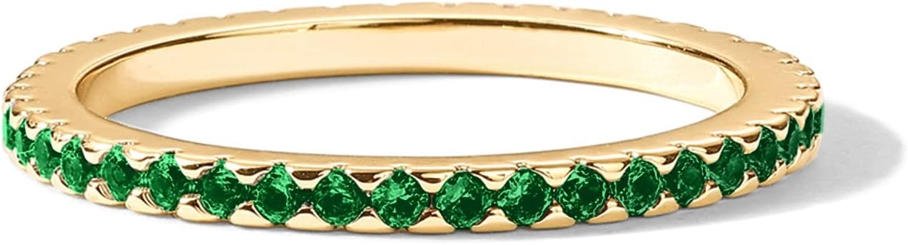 image:imagePAVOI 14K Gold Plated Sterling Silver Colored CZ Stones Stackable Ring Simulated Diamond Eternity Bands for WomenYellow Gold