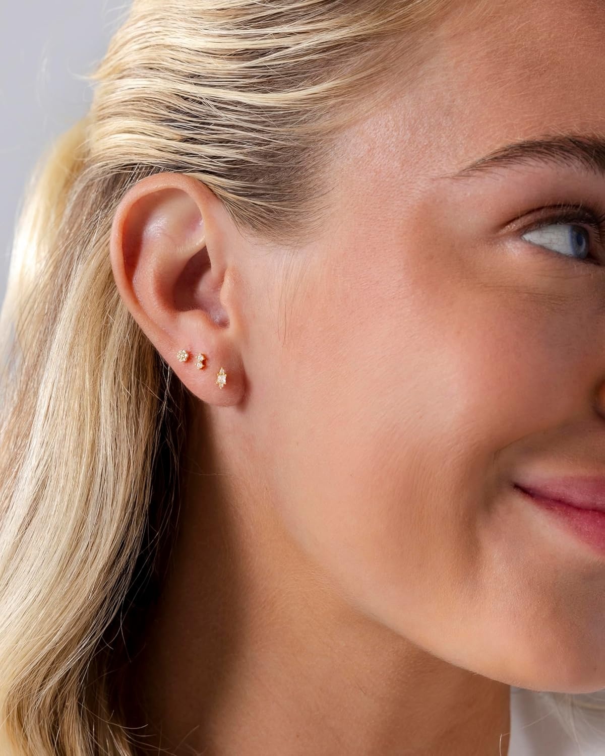 image:imagePAVOI 14K Gold Plated Sterling Silver Posts Dainty Mini MultiShape Flat Back Stud Earring Pack for Women Helix Cartilage Piercing Jewelry3Pair Set