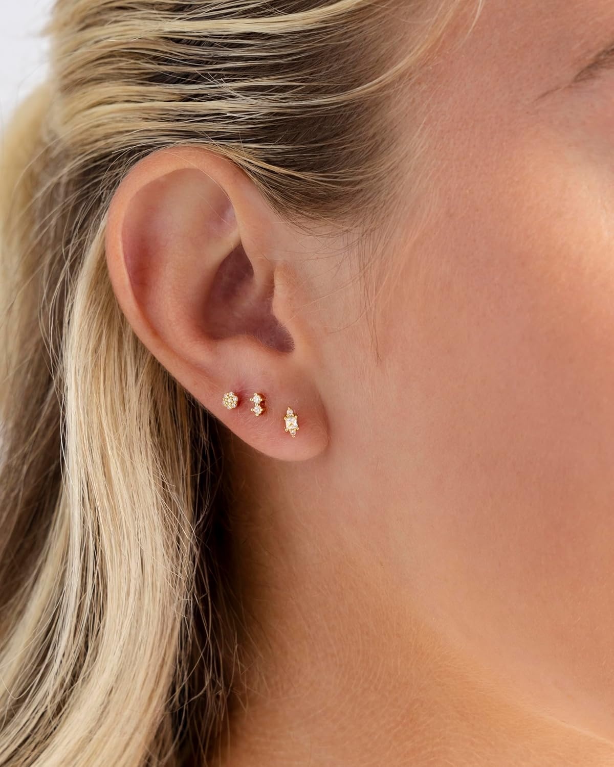 image:imagePAVOI 14K Gold Plated Sterling Silver Posts Dainty Mini MultiShape Flat Back Stud Earring Pack for Women Helix Cartilage Piercing Jewelry3Pair Set