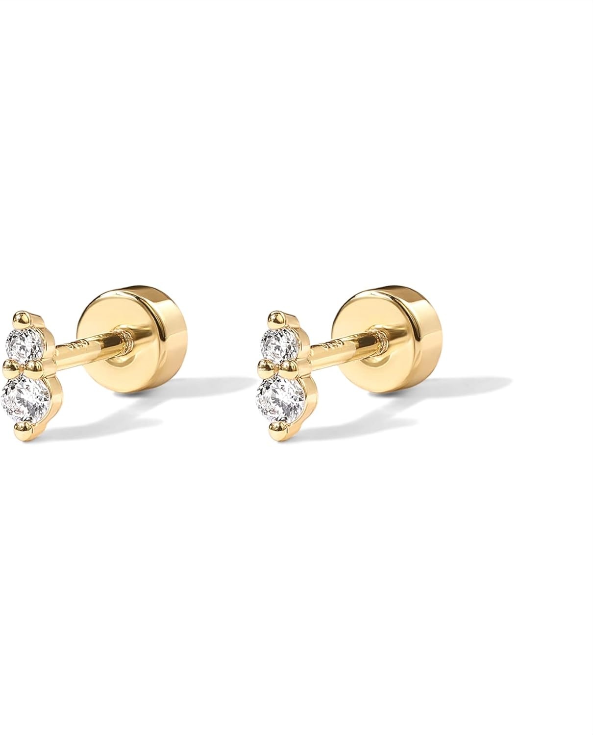 image:imagePAVOI 14K Gold Plated Sterling Silver Posts Dainty Mini MultiShape Flat Back Stud Earring Pack for Women Helix Cartilage Piercing JewelryDeux