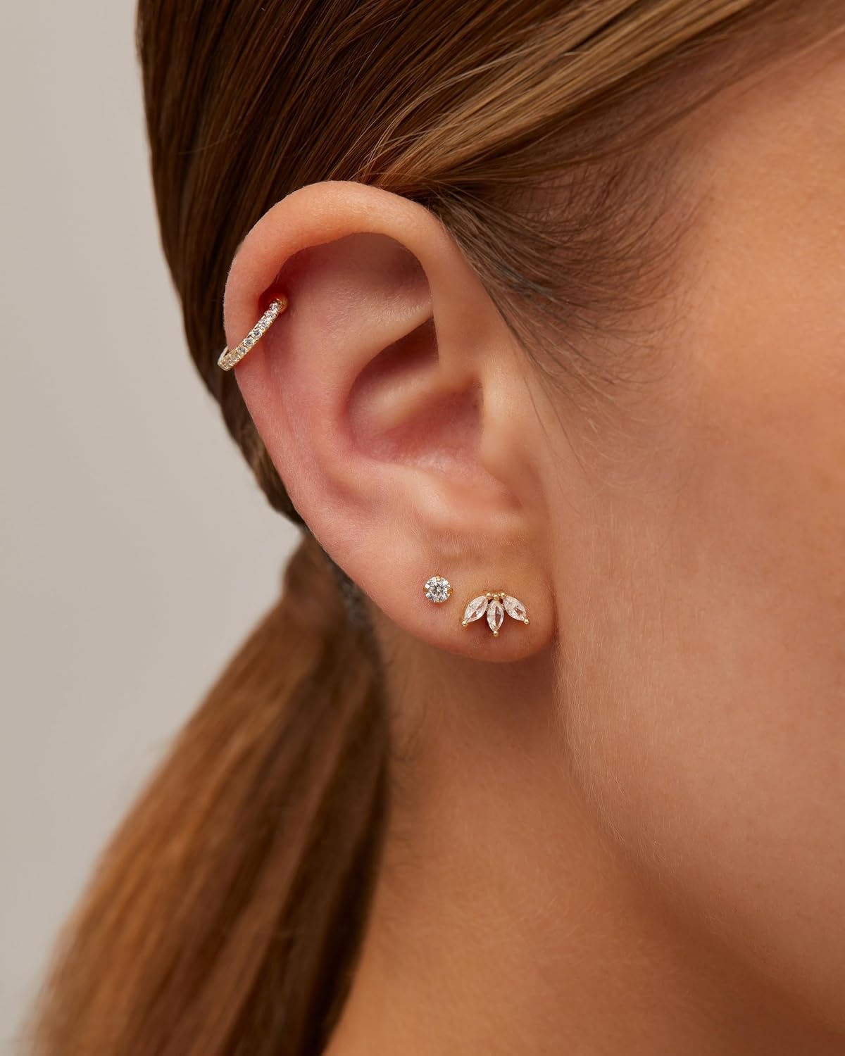 image:imagePAVOI 14K Gold Plated Sterling Silver Posts Dainty Mini MultiShape Flat Back Stud Earring Pack for Women Helix Cartilage Piercing JewelryLeaf