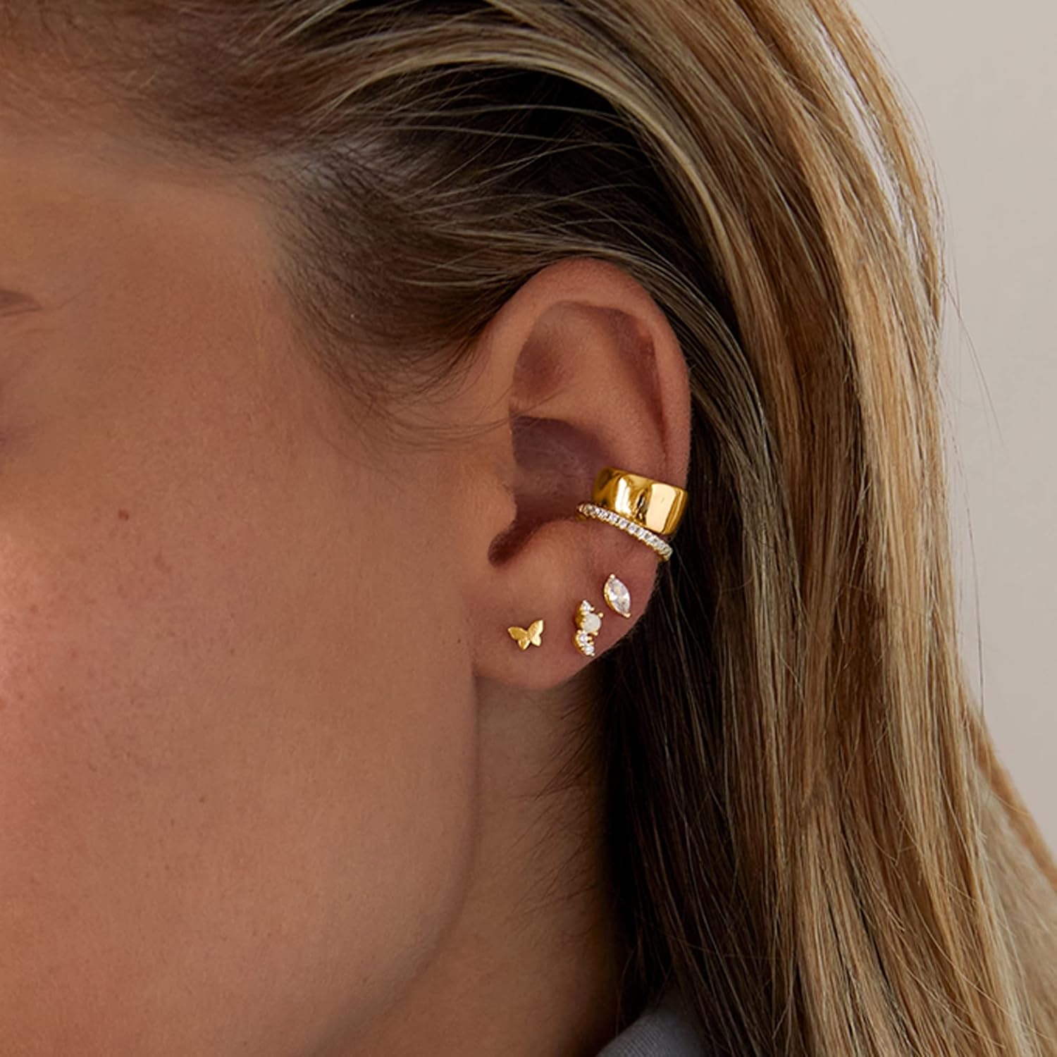 image:imagePAVOI 14K Gold Plated Sterling Silver Posts Dainty Mini MultiShape Flat Back Stud Earring Pack for Women Helix Cartilage Piercing JewelryMarquise