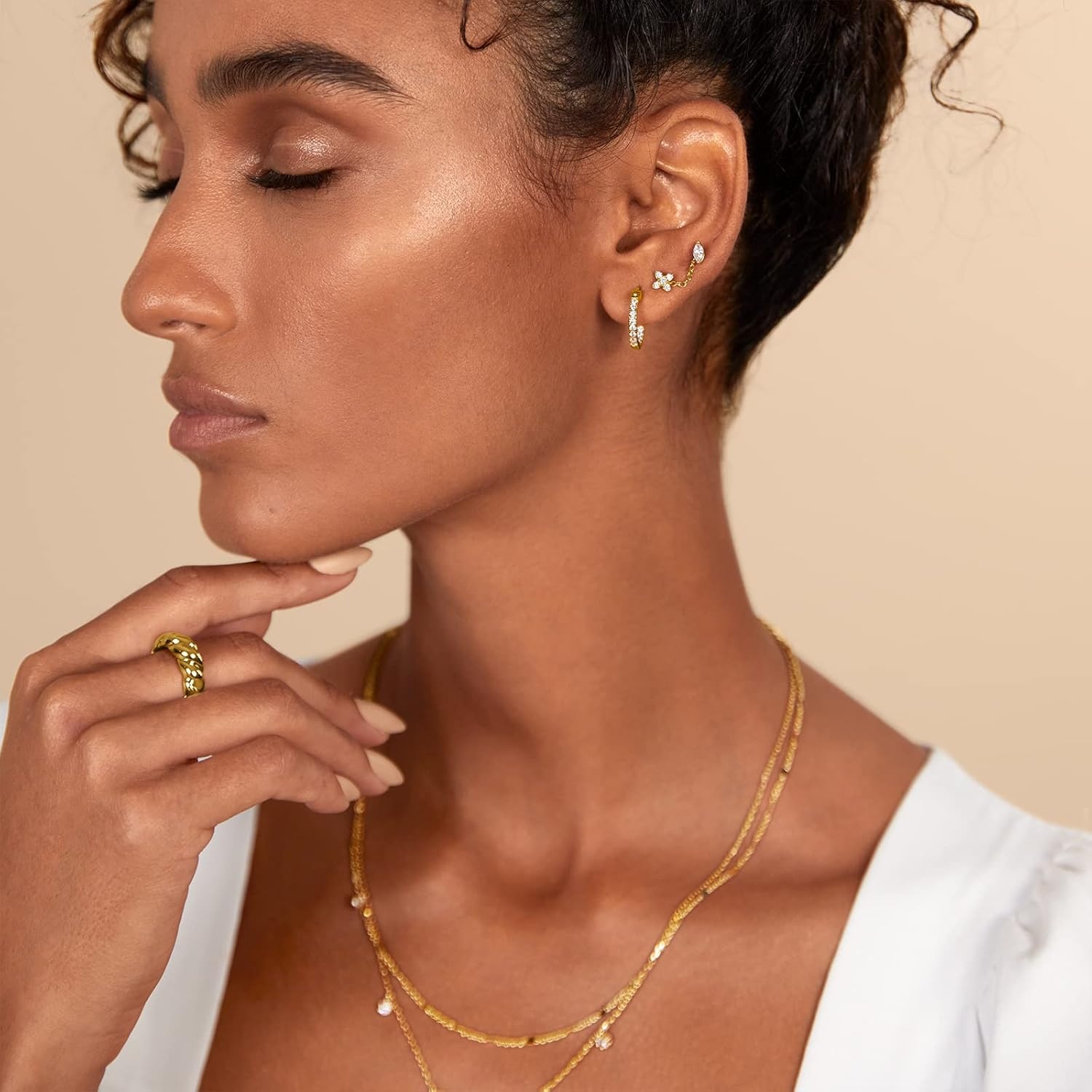 image:imagePAVOI 14K Gold Plated Sterling Silver Posts Dainty Mini MultiShape Flat Back Stud Earring Pack for Women Helix Cartilage Piercing JewelryMarquise