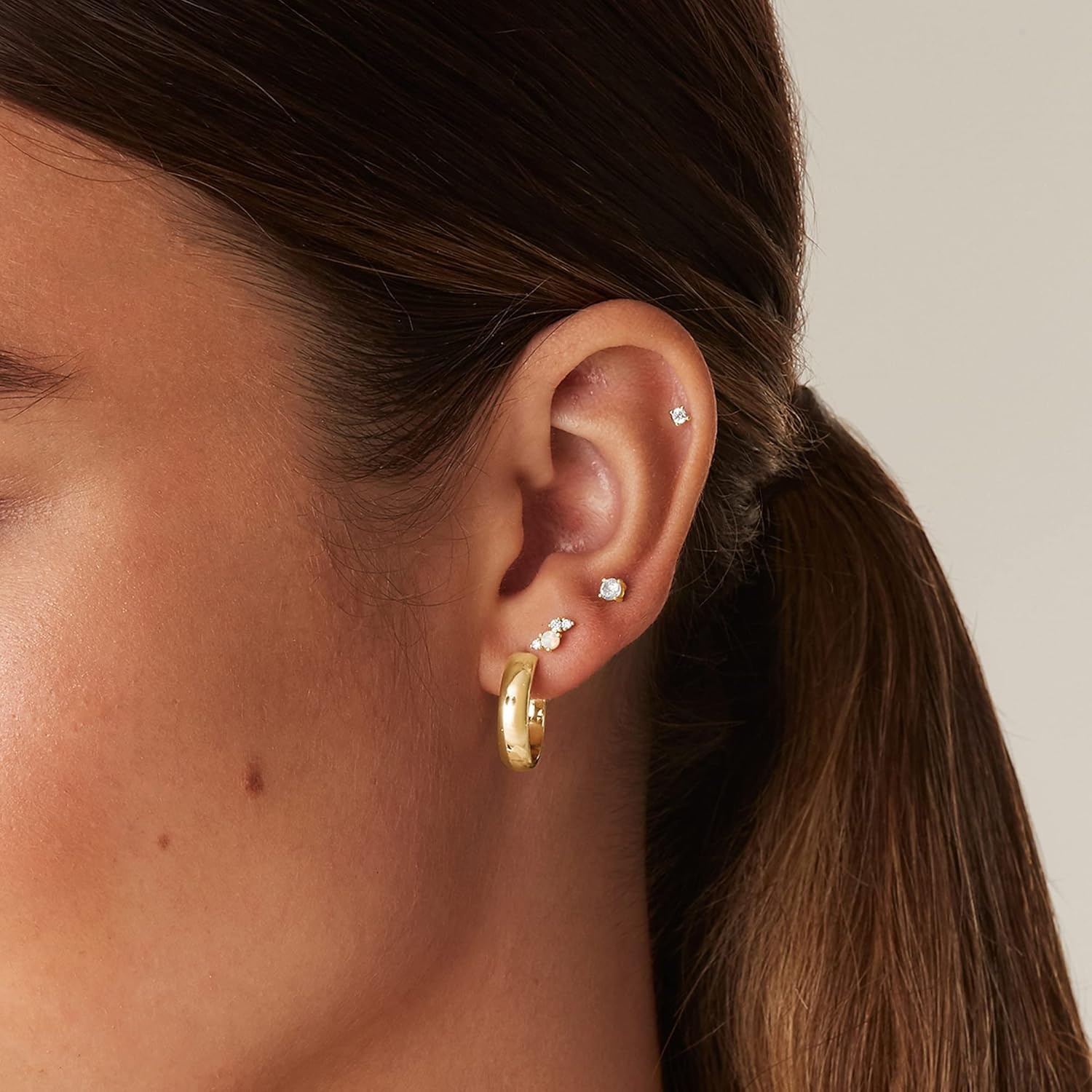 image:imagePAVOI 14K Gold Plated Sterling Silver Posts Dainty Mini MultiShape Flat Back Stud Earring Pack for Women Helix Cartilage Piercing JewelryOpal